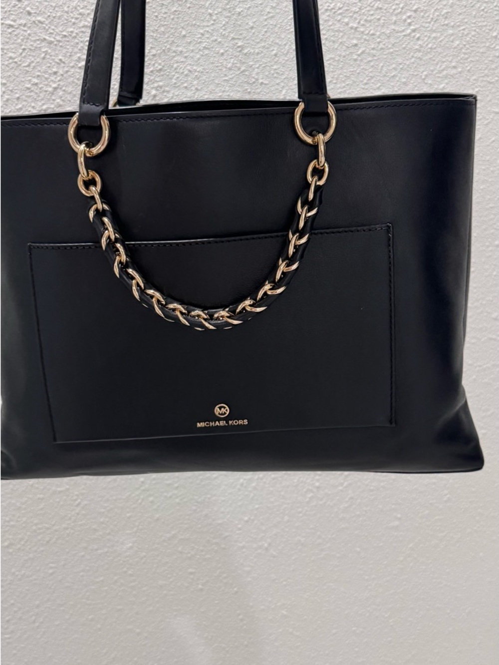Michael Kors Black Leather Tote with Gold Chain Strap